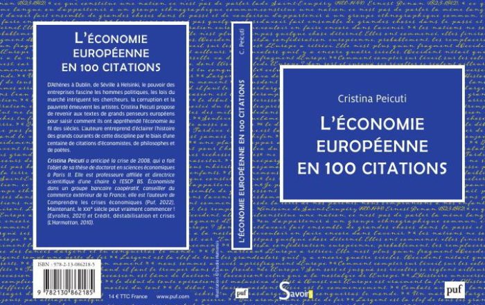 Couverture du livre "L’économie européenne en 100 citations", de Cristina Peicuti, PUF, 2024