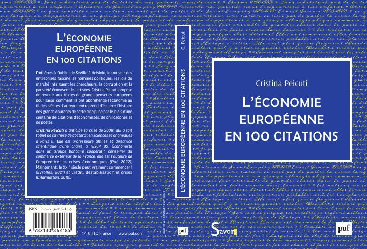 Couverture du livre "L’économie européenne en 100 citations", de Cristina Peicuti, PUF, 2024